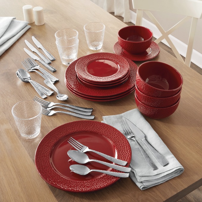 36-Piece Solid Round Dinnerware Set, Red, large
