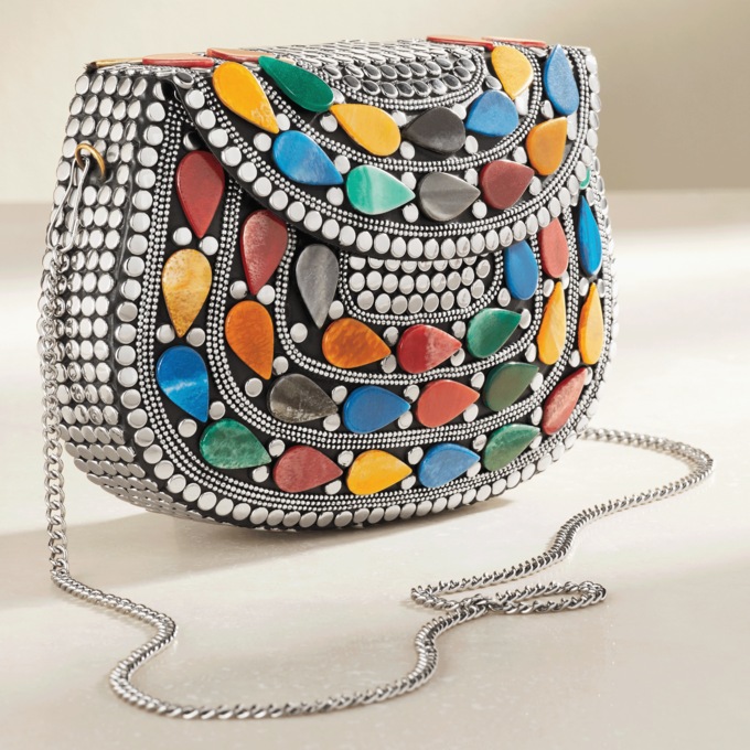 Studded Metallic Bag, , large