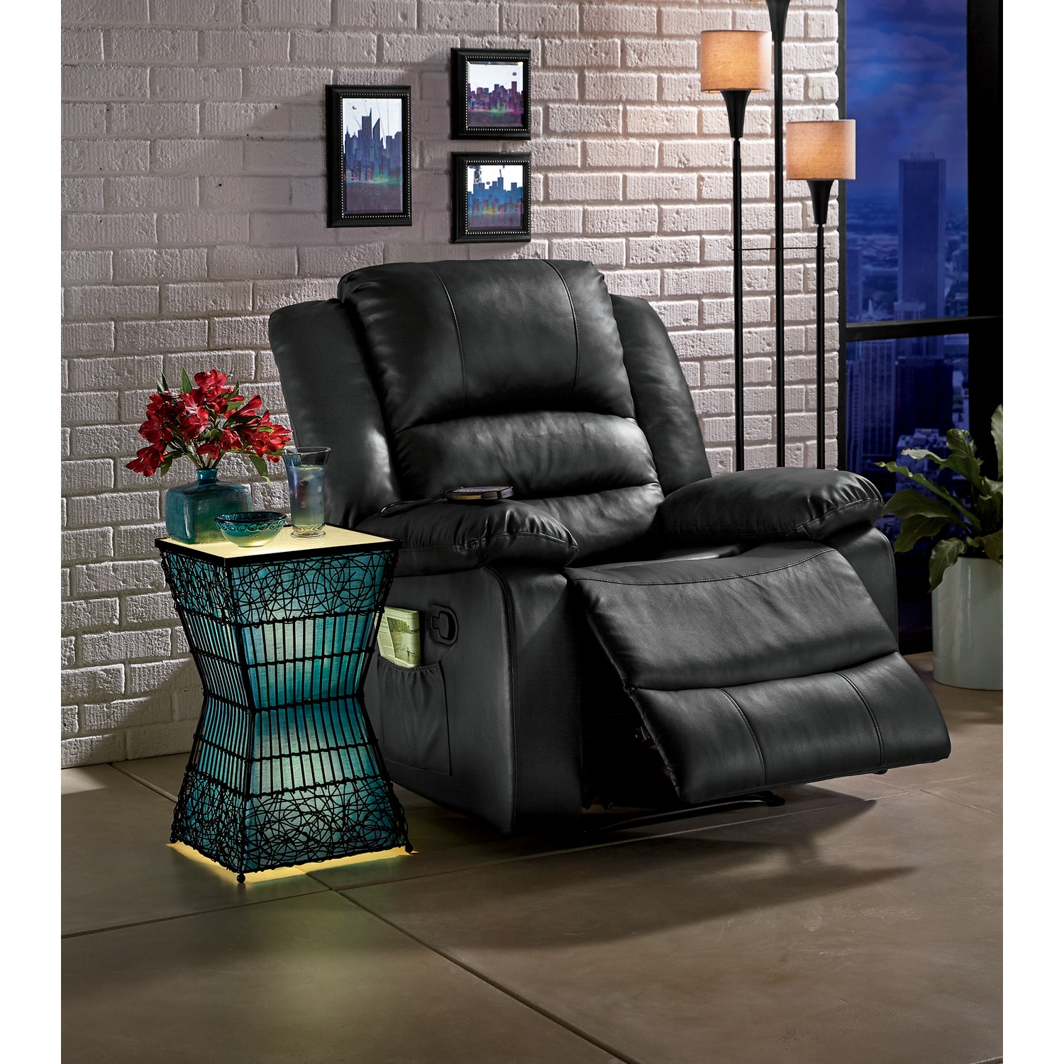 Zain Lighted Rattan End Table Midnight Velvet