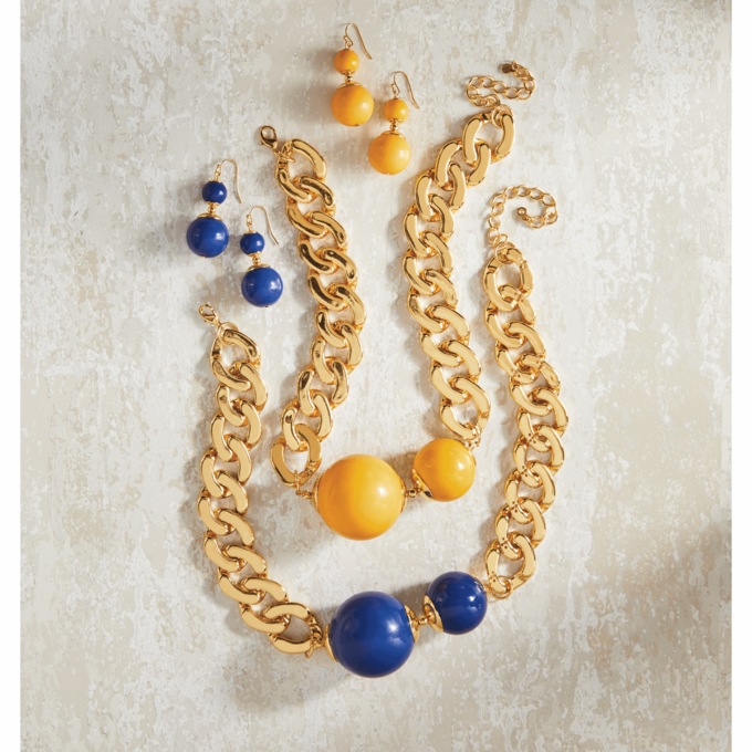 Ball/Link Goldtone Necklace & Earring Set, , large