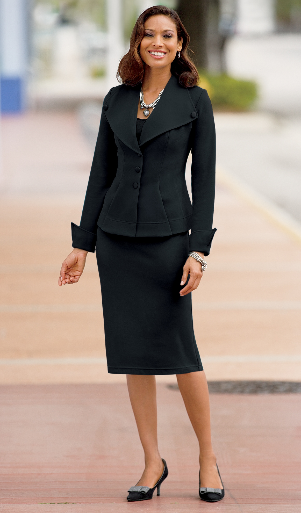 black skirt suit outfit