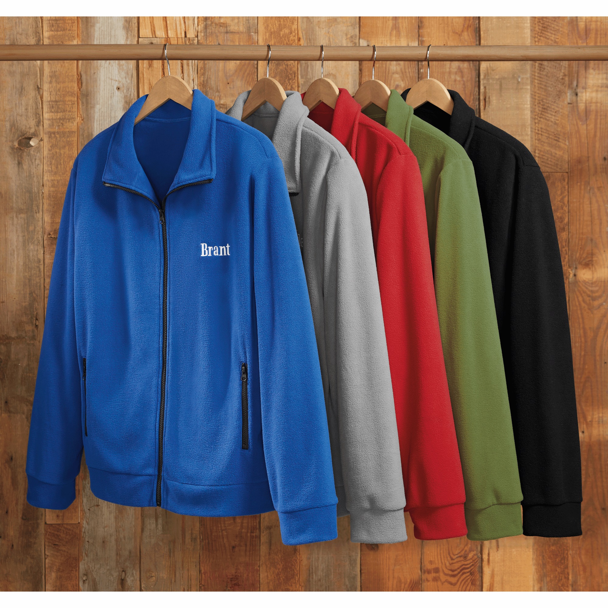 Personalized Men's Fleece Jacket with Front Zipper and Embroidered Name, , large