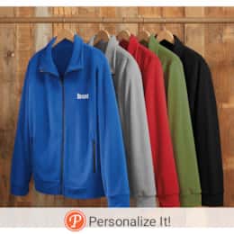 Personalized Men's Fleece Jacket with Front Zipper and Embroidered Name, , large