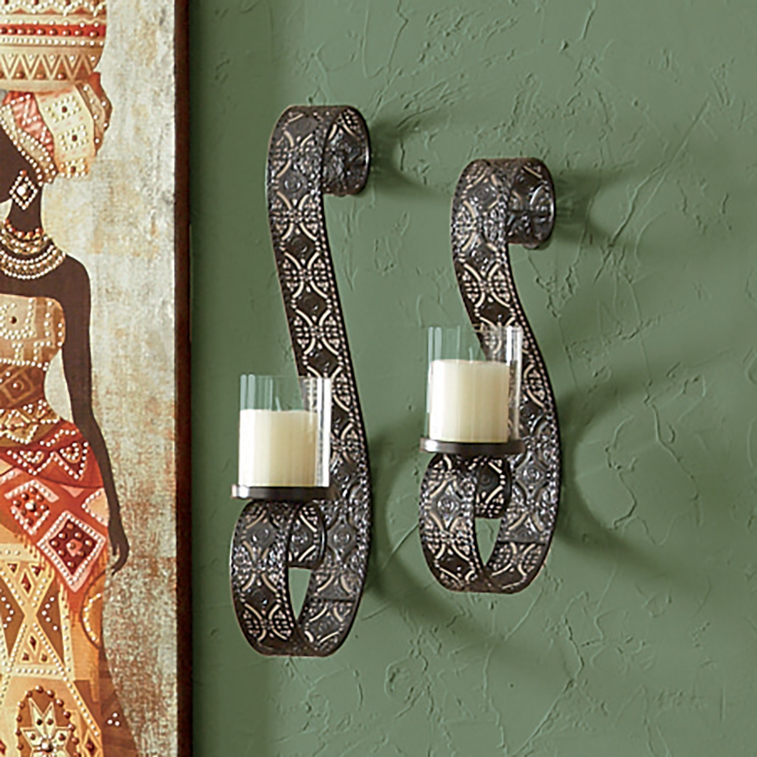 Set of 2 Santiago Scrolled Sconces Midnight Velvet