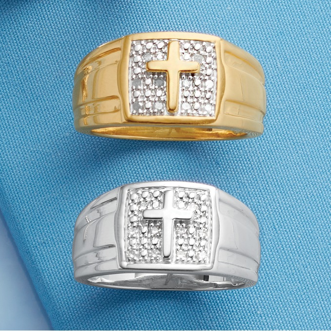 Diamond Men&#39;s Cross Ring, , large