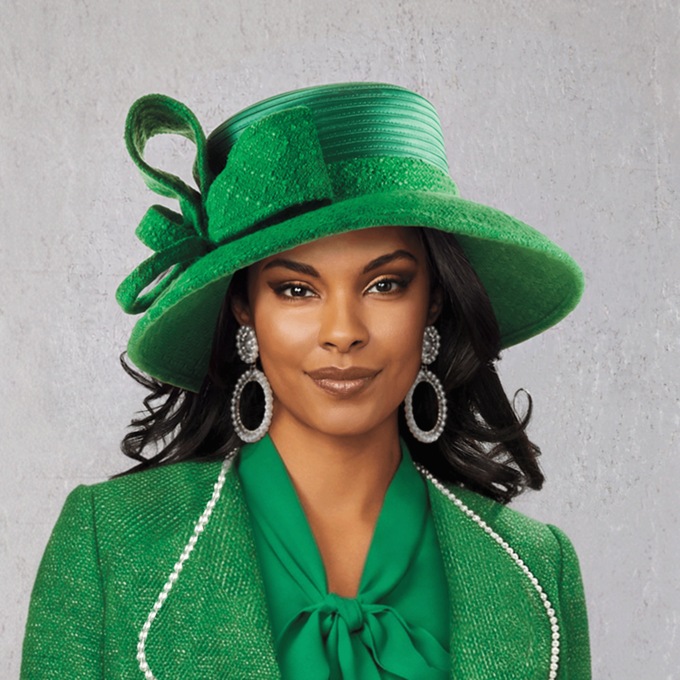 Lindia 3-Piece Boucl&eacute; Skirt Set with Faux Pearl Trim and Bow Blouse, Emerald Green, large