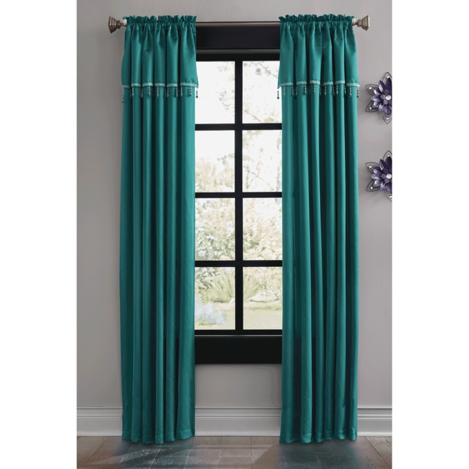 Miranda Beaded-Trim Panel, Teal, large