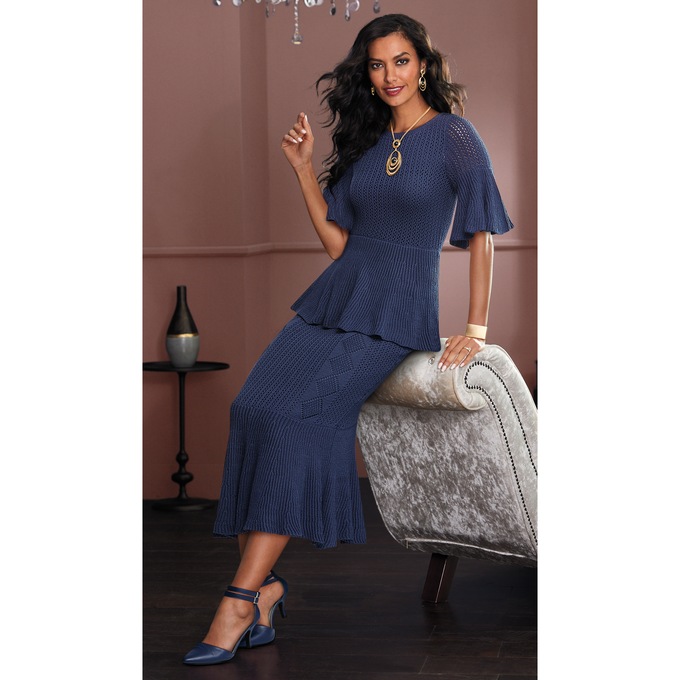 Crochet Knit Skirt Suit, , large
