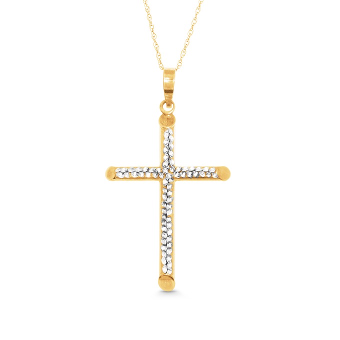 Gold Two-Tone Diamond-Cut Cross Pendant, , large