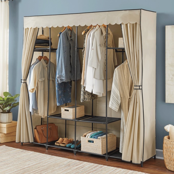 Scalloped Curtain Storage Wardrobe, , large