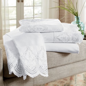 Scalloped Eyelet Cotton Sheet Set, , large