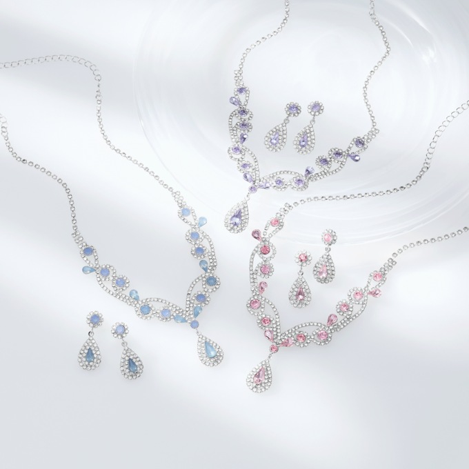 Crystal Pear-Drop Necklace & Earring Set, , large
