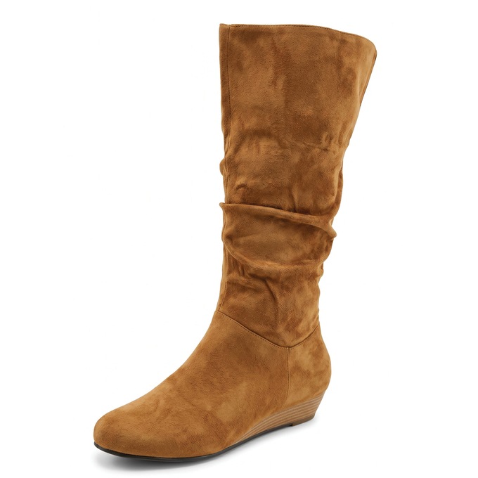 Amanda D'Laurie Tall Scrunch Boot: Rich Faux Suede with 1" Wedge Heel, , large