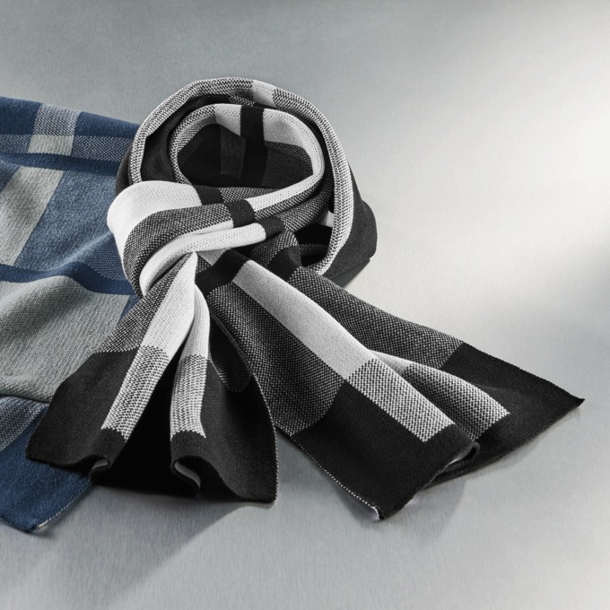 Men's Plaid Scarf, Black, large