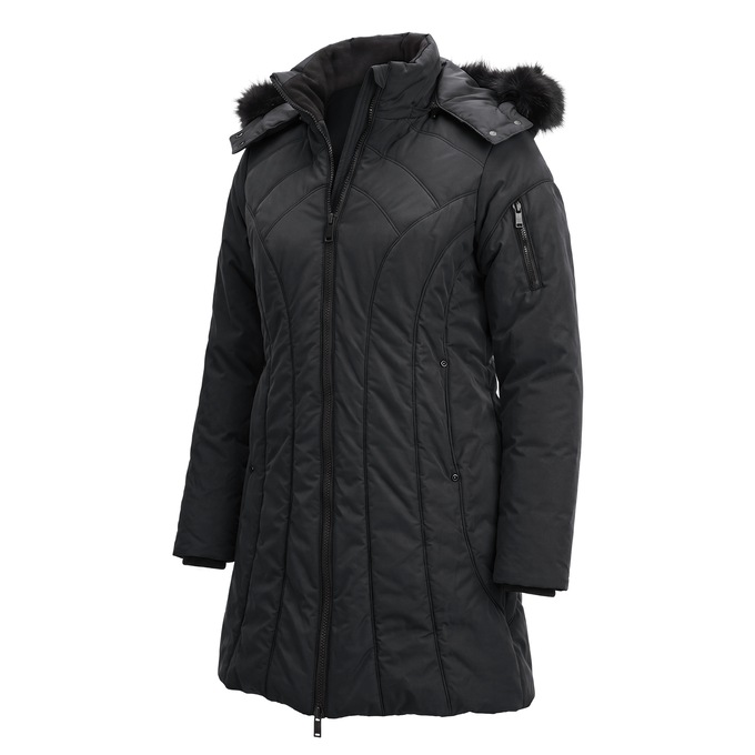 Snowfall Parka Puffer Coat with Detachable Hood and Faux-Fur Trim, , large