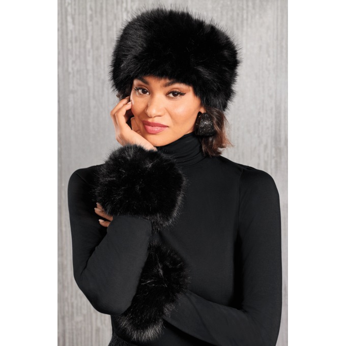 Faux Fur Earmuff and Cuff Set, , large