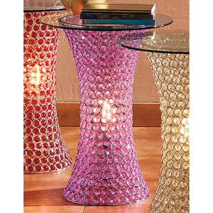 Purple Crystal Beaded Lit Accent Table with Glass Top, , large