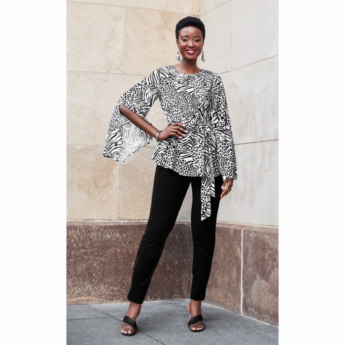 Eliza Dot Blouse, Black White Multi, large