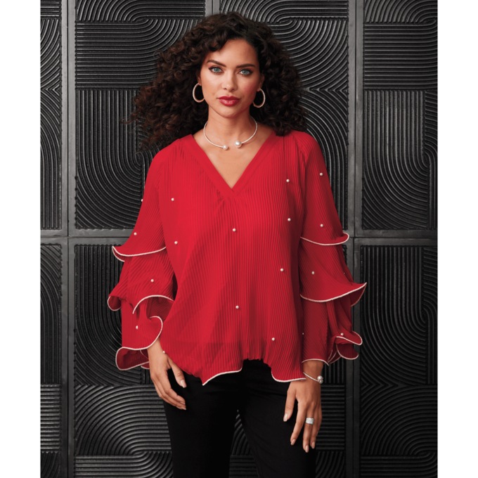 Mia Ruffled Blouse, Red, large