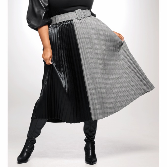 Katie Combo Pleated Skirt, , large