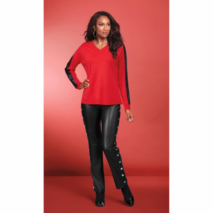 Mel Faux-Leather Straight-Leg Pant, , large