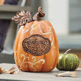 Outdoor Lit Happy Fall Pumpkin, , large