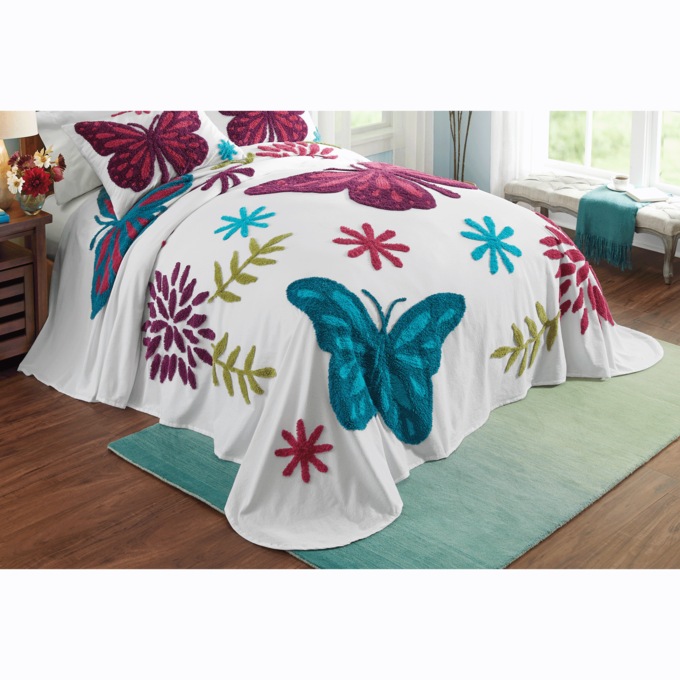 Butterfly Chenille Bedspread, , large