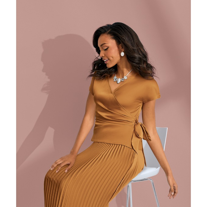 Charmeuse Wrap Top, , large