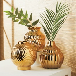 Set of 3 Golden Textured Vases, , large
