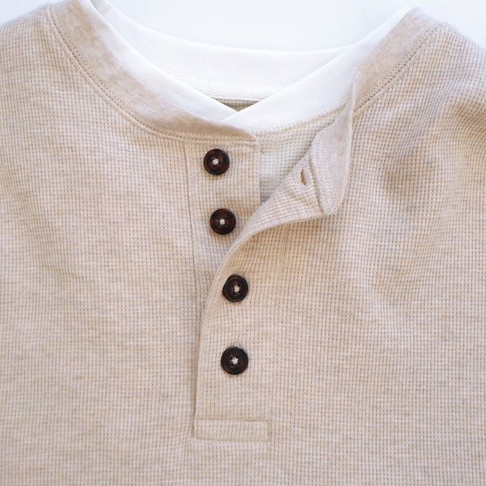 Men's Thermal Cotton-Blend Henley, Oatmeal Heather, large