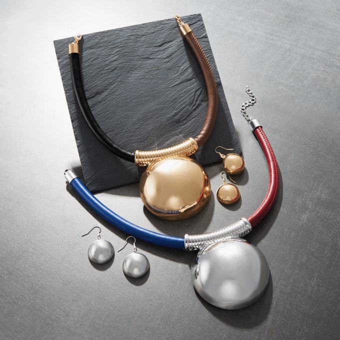 Dome Pendant Corded Necklace & Earring Set, , large