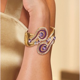 Crystal/Enamel Purple Swirl Hinged Bangle, , large