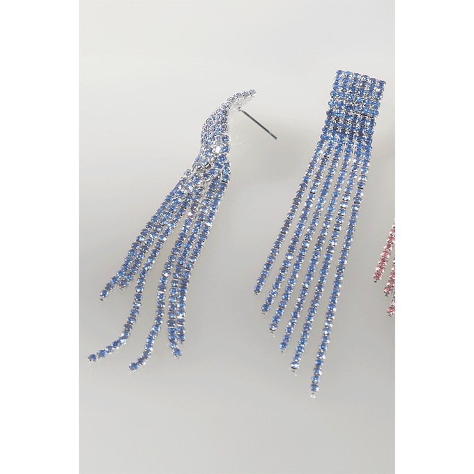 Color Crystal Fringe Earrings, Blue, large