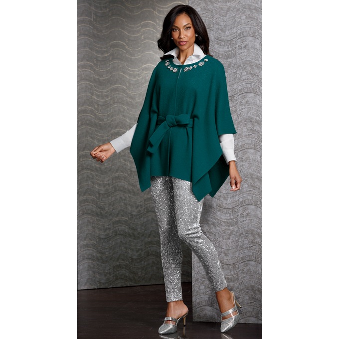 Kaila Wool-Blend Embellished Cape, , large