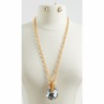 Goldtone Crystal Pear Long Necklace and Earring Set, , large
