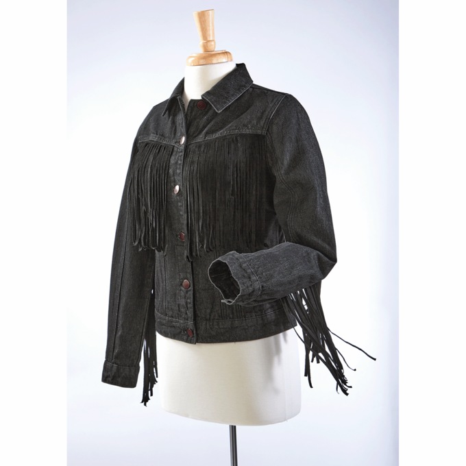 Denim Fringe Jacket, , large