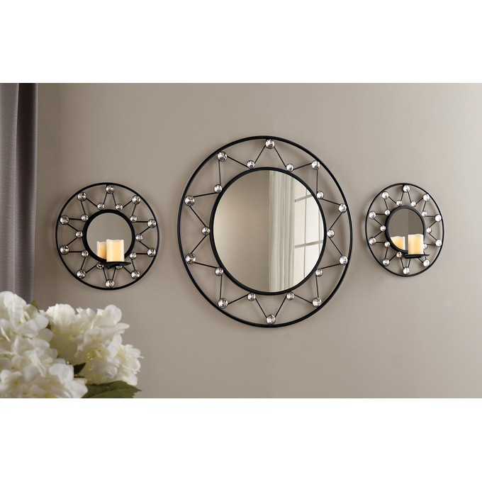 Round Gem Burst Wall Mirror, , large