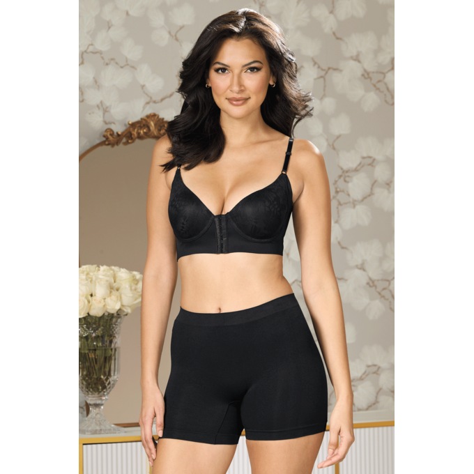 Fleur Back-Smoother Front-Close Women&rsquo;s Bra with Posture Support, Black, large