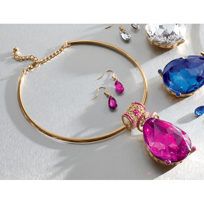 Slide Crystal Teardrop Necklace and Earring Set, , large