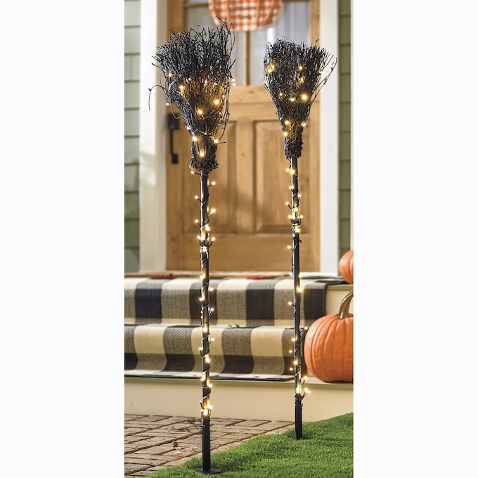 Set of 2 Lit Witch’s Broom Stakes, , large