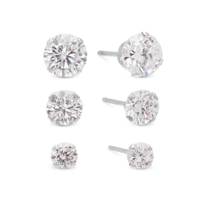 3-Pair Gold Post Earring Set, White Gold, large