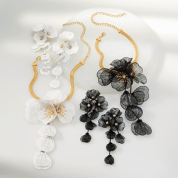 3-D Floral Necklace &amp; Earring Set, , large