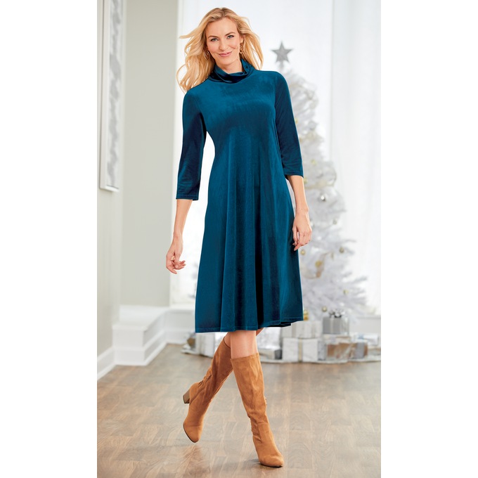 Funnel-Neck Babydoll Dress, , large