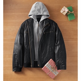 Hooded Faux-Leather Jacket, , large