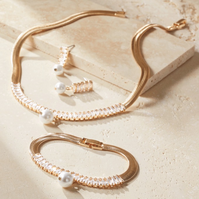 Crystal/Faux-Pearl Drop Jewelry and Crystal/Faux-Pearl Drop Bracelet, , large