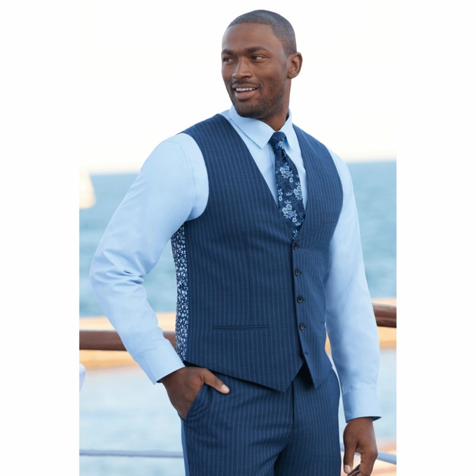 3-Piece Pinstripe Men&rsquo;s Suit with Jacket, Pants and Contrasting Vest, , large