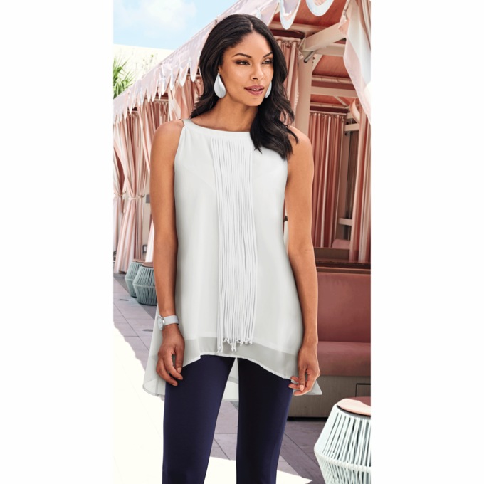 Flo Halter-Neck Fringe Tunic with High-Low Hem, , large
