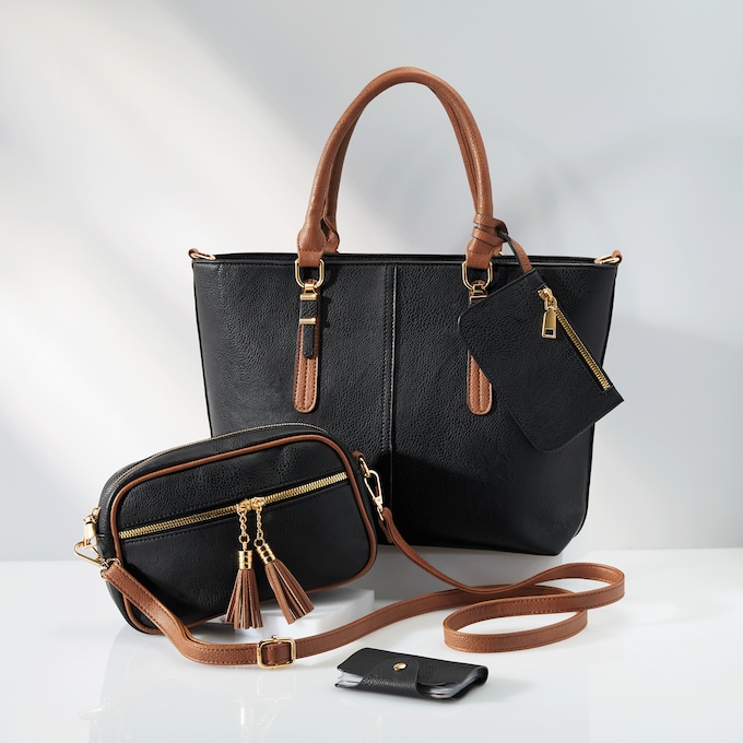 3-Piece Tote Set, Black, large