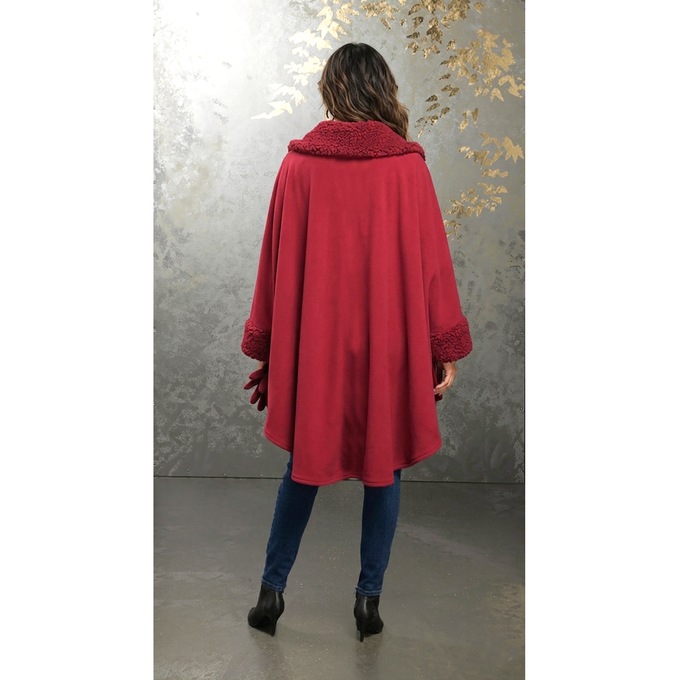Sherpa-Trimmed Matching Fleece Cape with Gloves, Salsa, large