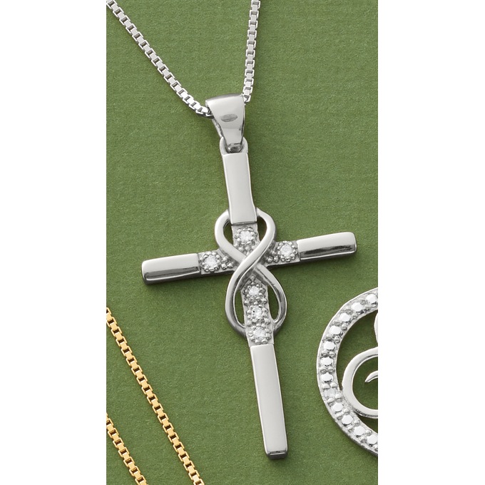 Diamond Cross Eternity Pendant, , large